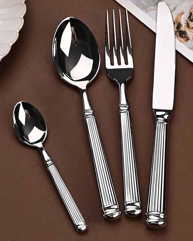 Silverware Set for 4 Morden Flatware Set 16 Pieces 18/10 Stainless Steel Unique Roman Column Handle Cutlery Utensil Sets for Home Restaurant Dishwasher Safe Tableware Set