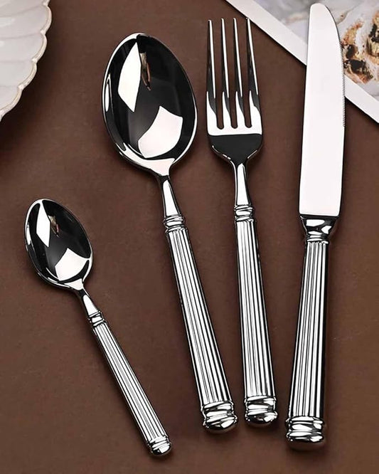 Silverware Set for 4 Morden Flatware Set 16 Pieces 18/10 Stainless Steel Unique Roman Column Handle Cutlery Utensil Sets for Home Restaurant Dishwasher Safe Tableware Set