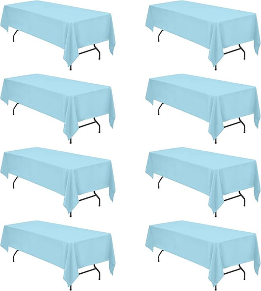 BRILLMAX 8 Pack Light Blue Tablecloths for 8 Foot Rectangle Tables 60 x 126 Inch - 8ft Rectangular Bulk Linen Polyester Fabric Washable Cloth Cover for Wedding Reception Banquet Birthday Party