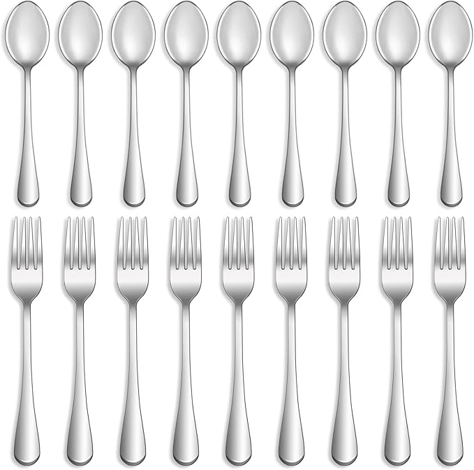 32 Pcs Forks and Spoons Silverware Set,Food Grade Stainless Steel Flatware Cutlery Set for Home,Kitchen and Restaurant,Mirror Polished,Dishwasher Safe-16 Dinner Fork(8 inch) and 16 Teaspoon(6.5 inch)