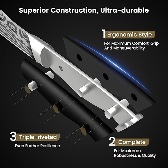 Steak Knives Set of 4, 4.8 Inch Fine-Edge Super Sharp Table Knives with Rest, Premium Germany Stainless Steel Ergonomic Handle, Elegant Black Ideal for Gift