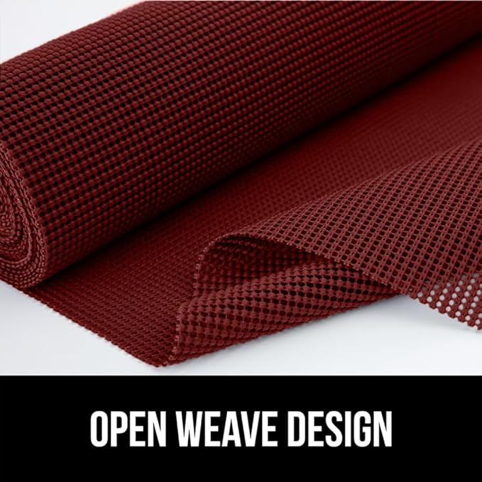 GORILLA GRIP powerGRIP Drawer Shelf and Cabinet Liner, Thick Strong Hold, Non-Adhesive Liners Protect Kitchen Cabinets and Cupboard, Bathroom Drawers, Easy Install, Breathable Mat, 20" x10', Red