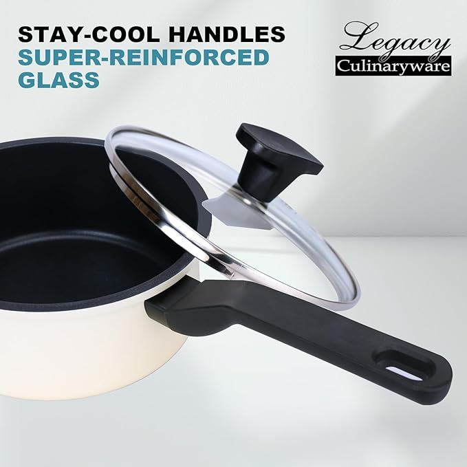 Nonstick Sauce Pan with Lid,1.5Qt & 2Qt Set, PFOA Free,Kitchen Pots Induction Pot,Cream