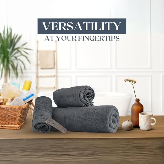 Egyptian Cotton Towel Set - 3 Piece | Ultra Soft 100% 600 GSM Towels | 1 Bath, 1 Hand, 1 Washcloth | Quick Dry, Durable for Bathroom, Home, Spa, Gym | Premium Towel Set (Dark Gray)