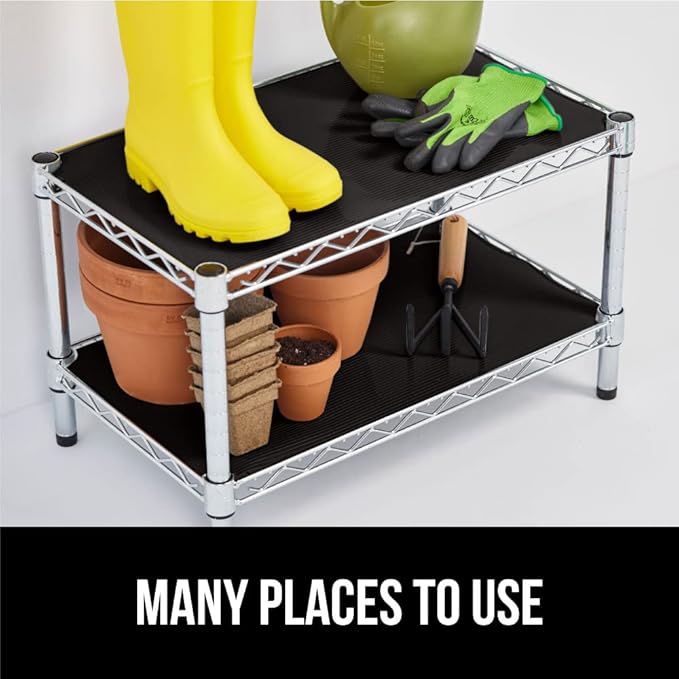 GORILLA GRIP DuraGuard Shelf Liner, Non-Adhesive Cabinet Liners for Kitchen Drawers, Shelves, Refrigerator, Pantry Storage, Bathroom Closet, Durable Waterproof BPA Free Ribbed Plastic, 17.5x10 Black