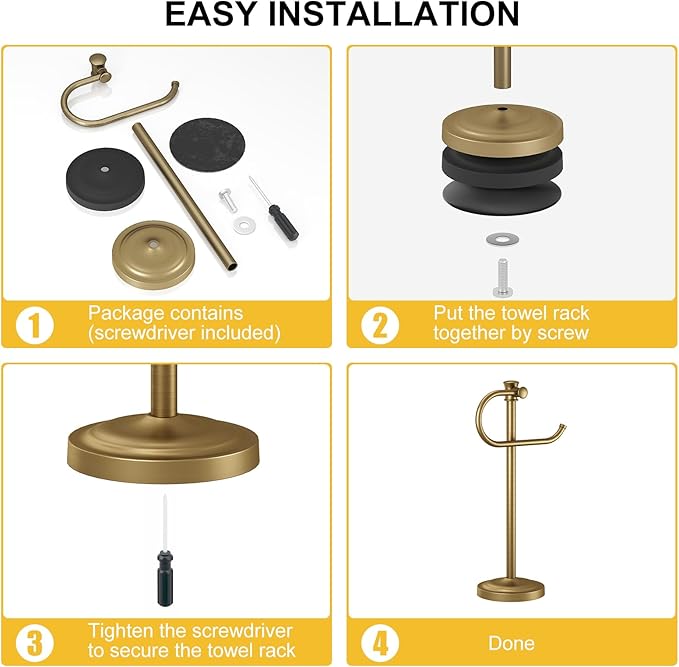 BESy 17 Inch Antique Brass Stand Towel Bar Hanger Hand Towel Bar Bathroom Vanity Countertop Towel Holder Free Standing Stainless Steel Towel Ring Hardware Accessories Towel Rack