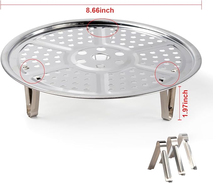 Steamer Rack, Premium Stainless Steel Steamers Rack with Removable Stand, 8.6 Inches Pot Steaming Tray for Steamer Cookware Instant Pressure Cooker