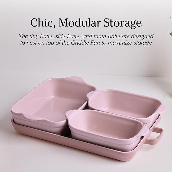 Our Place Bakeware Set | 5-Piece Nonstick, Toxin-Free, Ceramic, Cast Aluminum Set with Oven Pan, Bakers, & Oven Mat | Space-Saving Nesting Design | Oven-Safe | Bake, Roast, Griddle and more | Sage