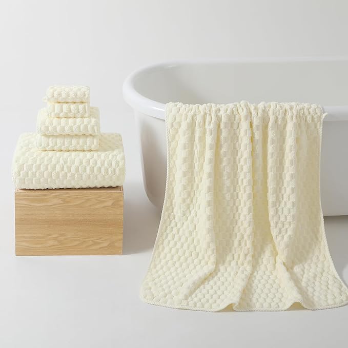 REDKISS Cream Extra Large Bath Towels Set of 6-35"x70" Oversized Bath Sheets for Adults, Microfibers Bathroom Towel Sets XL, Highly Absorbent Luxury Shower Towel for for Bathroom Spa Gym Hotel Yoga