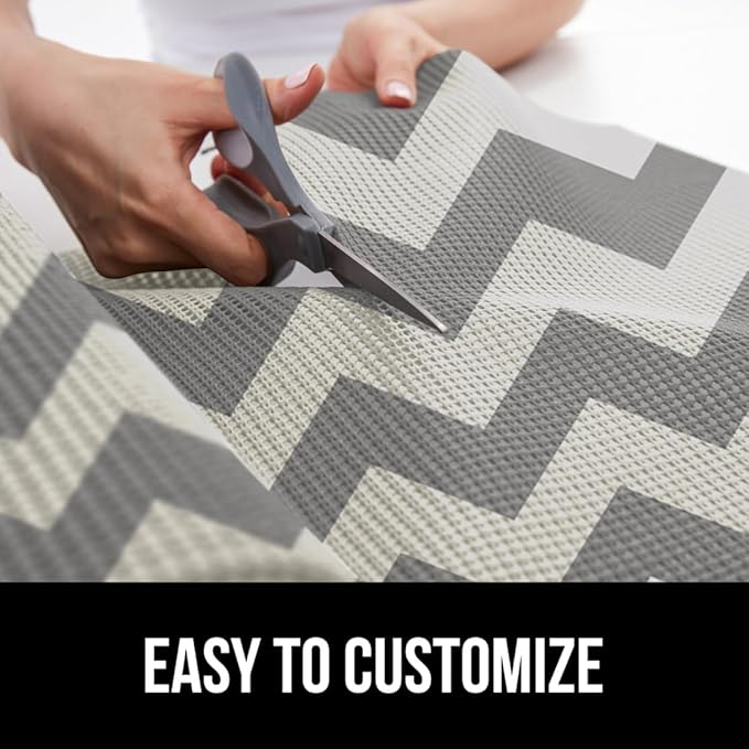 GORILLA GRIP powerGRIP Drawer Shelf and Cabinet Liner, Thick Strong Hold, Non-Adhesive Liners Protect Kitchen Cabinets and Cupboard, Bathroom Drawers, Easy Install, Breathable Mat, 12" x20', Chevron