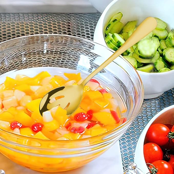 Salad Servers Stainless Steel Salad Serving Set Salad Spoon and Fork Set Kitchen Cooking Utensil Cutlery Gifts Set of 6 (Gold)