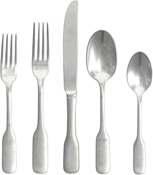 FORTESSA Ashton 18/10 Stainless Steel Flatware, 5 Piece Place Setting With Knife, Forks and Spoons (Service For 1), Dishwasher Safe, Antiqued