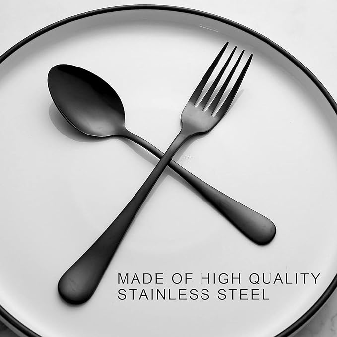 12-Piece Black Dinner Forks, Forks Silverware (8 inches), Food Grade Stainless Steel Flatware Fork, Mirror Polished & Dishwasher Safe, Using for Home, Restaurant or Kitchen, Black