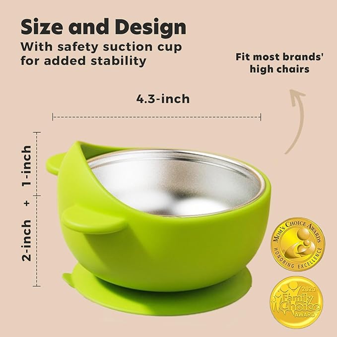 Stainless Steel Baby Bowls with Suction, 2-in-1 Toddler Feeding Set SUS304 Non-Toxic | Unbreakable & Anti-Scald | Super Strong Suction Base | Dishwasher Safe | Perfect Baby Gift - 4Pack Cu.Ft.