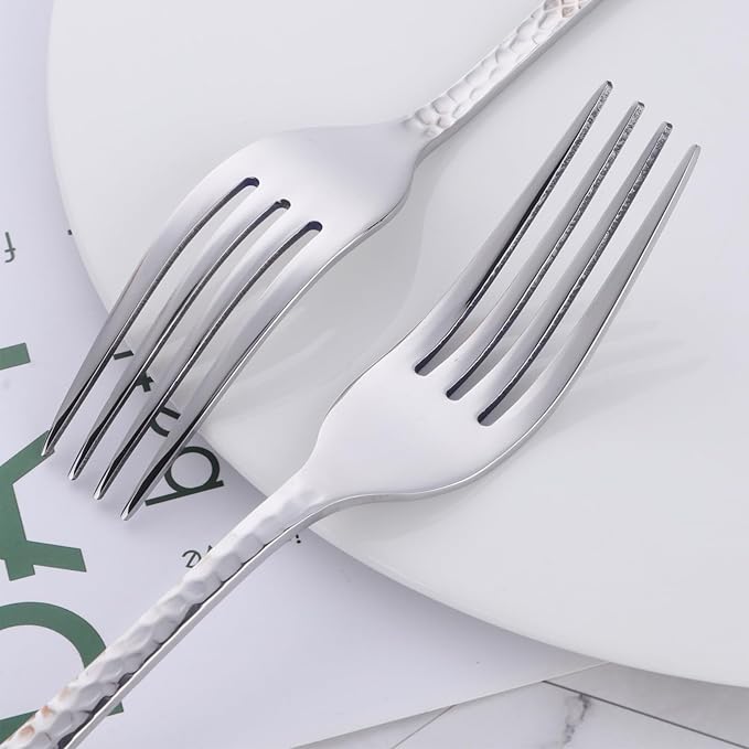 Buyer Star 12 Pieces Hammered Dinner Forks Set, 7.9 Inch Stainless Steel Forks,Table Forks,Flatware Forks, Mirror Finish & Dishwasher Safe,Use for Home,Kitchen or Restaurant (Silver)