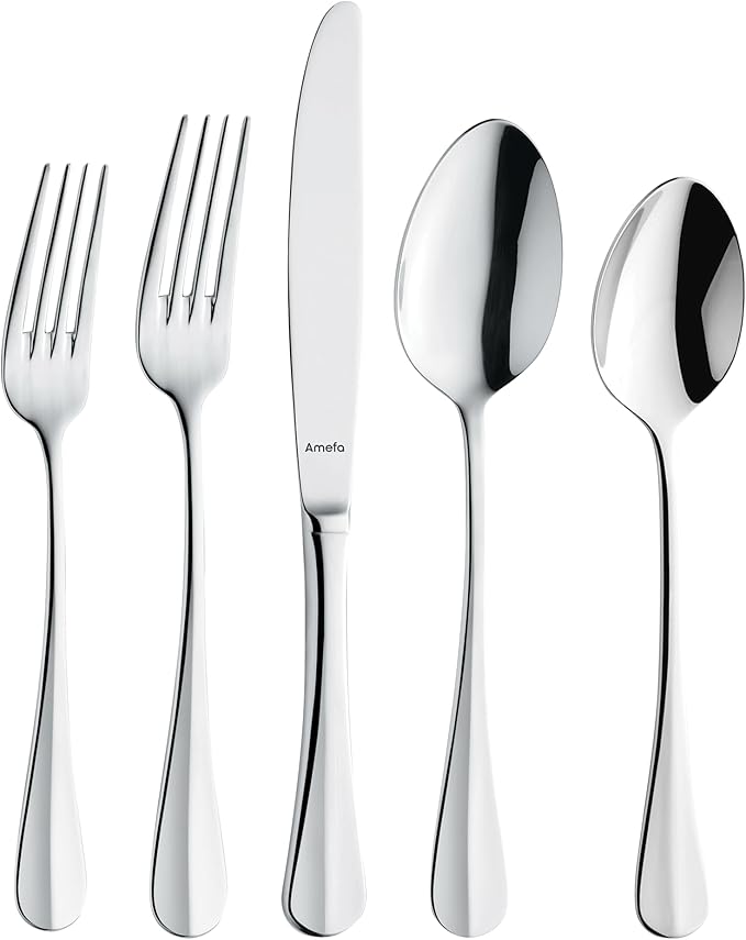 Amefa Baguette 20-Piece Flatware, Set for 4 – Stainless Steel Silverware with High-Gloss Mirror Finish, Rust-Resistant Dishwasher Safe Cutlery with Forks, Knives, Spoons, Salad Forks & Teaspoons