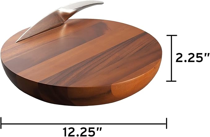 Nambé Harmony Cheese Board with Knife – 12-Inch Acacia Wood Serving Board with Stainless Steel Knife – Elegant Cheese Platter & Charcuterie Set for Entertaining, Appetizers & Dining Décor