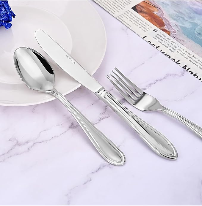 Silverware Set, 60-Piece Stainless Steel Flatware, 18/0 Stainless Steel Utensils, Dishwasher Safe, Modern Tableware for Home & Kitchen Dining