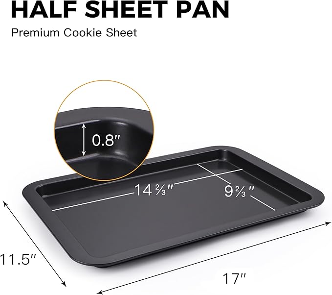 HONGBAKE Nonstick Cookie Sheets for Baking, Baking Sheet for Oven with Wider Grip, 17x11.5 in Half Sheet Pan, Commercial Cooking Tray