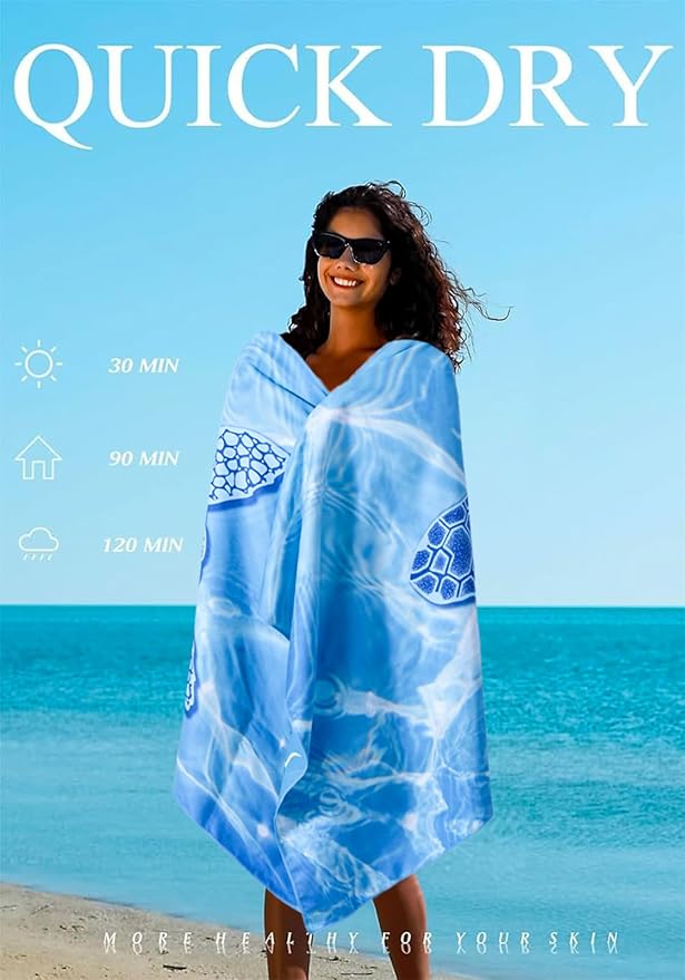 4 Pack Microfiber Lightweight Thin Beach Towel Sand Free Quick Dry Super Absorbent Large Towels for Swimming Pool Yoga Gym Travel Vacation Beach Accessories Essentials for Adults