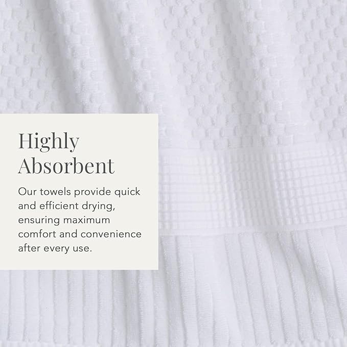 NY Loft 100% Cotton Hand Towel 6 Pack | Super Soft & Absorbent Quick-Dry Hand Towels 16" x 28" |Textured and Durable Cotton | Trinity Collection (6 Pack Hand Towel, Bright White)