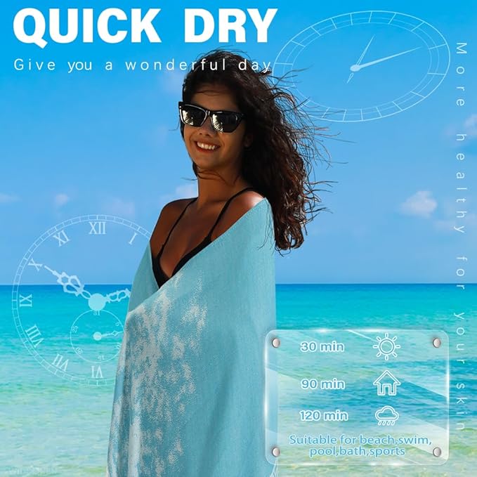 2 Pack Turkish Beach Towel Quick Dry Absorbent Cotton Lightweight Thin Bathroom Bath Pool Swim Towels Extra Large Oversized Sand Free Beach Accessories Essentials Stuff Cloud Adults Gift