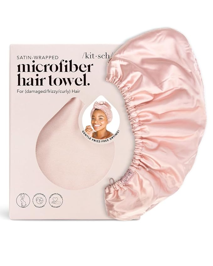 Kitsch Satin Microfiber Hair Towel Wrap for Women - Super Absorbent, Quick Dry, Anti-Frizz - for Long and Short Hairs, Turbans for Women, Wet and Curly Hair Wrap - Blush