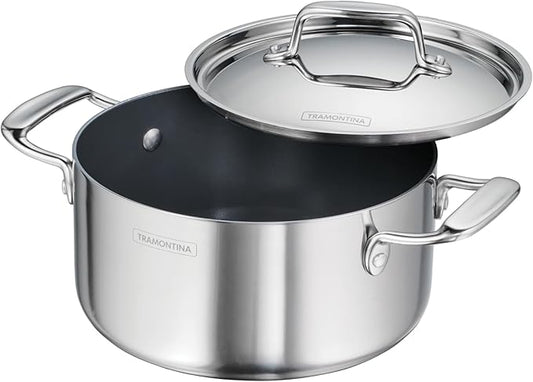 Tramontina Utsava Tri-Ply Clad Stainless Steel 3.25-Quart Casserole with Lid and Ceramic Non Stick Interior, Induction-Ready Small Dutch Oven Pot