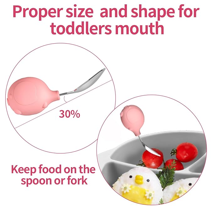 Deejoy Toddler Utensils - Stainless Steel Spoons and Forks, Kids Silverware Set with Travel Case (Pink)