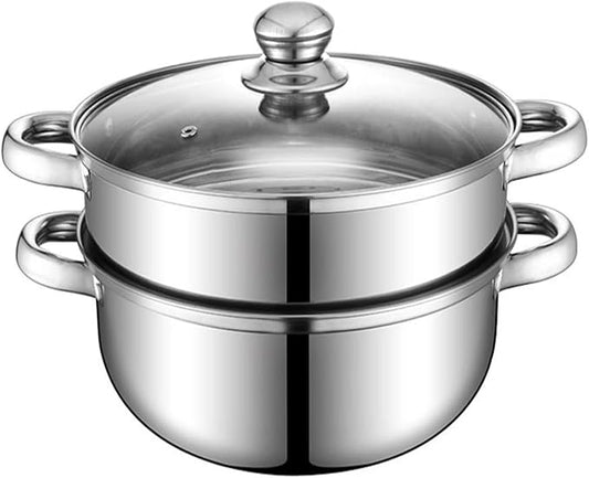 Steamer Pot for Cooking 8.8 inch Steamer Pot 2-tier Multipurpose 18/8 Stainless Steel Steam Pot Cookware with Lid for Vegetable, Dumpling, Stock, Sauce, Food