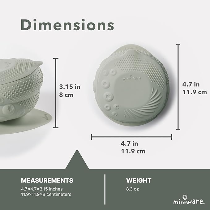 Miniware Sensory Baby Bowl - Sage - Silicone Bowls for baby to Combine Mealtime with Sensory Development - 100% Food Grade Silicone Baby Bowls - BPA Free, Non-Toxic Todddler Bowls