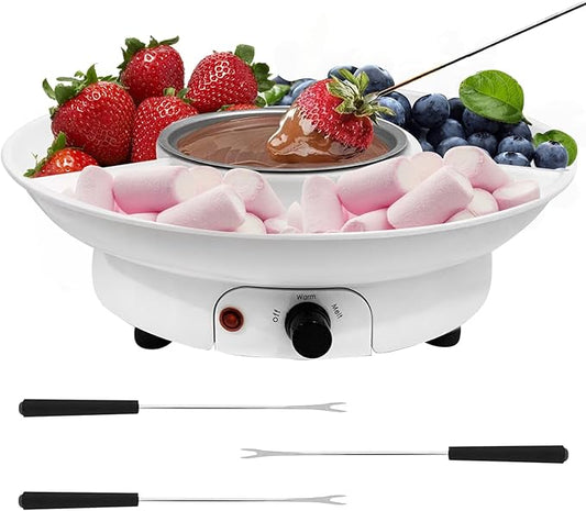 Fondue Pot Electric Set for Chocolate and Nacho Cheese, Chocolate Fondue Kit with Dipping Forks, Temperature Control, 9-ounce Detachable Bowl, Gift Set Date Night Idea Movie Night Game Night Gift Set