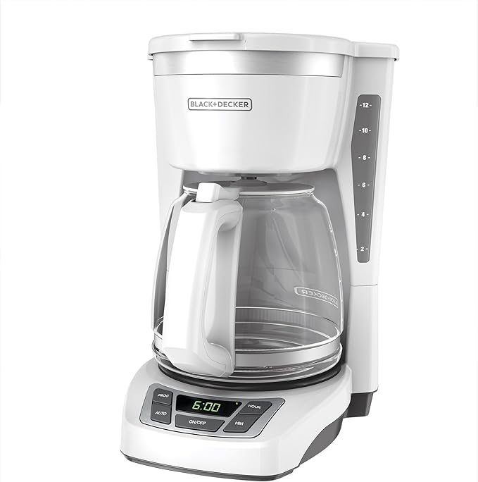 BLACK+DECKER CM1160W-1 CM1160W 12-Cup Programmable Coffeemaker, White/Stainless Steel