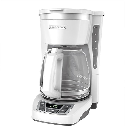 BLACK+DECKER CM1160W-1 CM1160W 12-Cup Programmable Coffeemaker, White/Stainless Steel