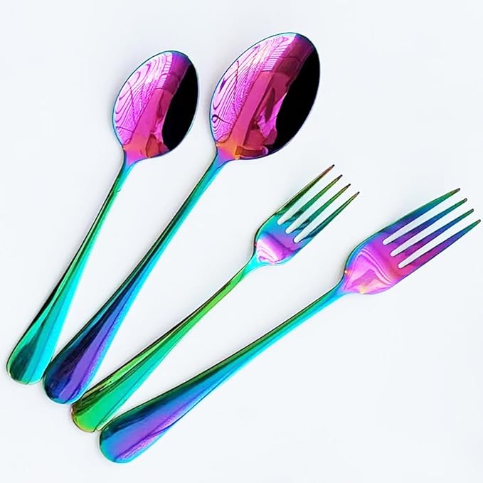 56 Pieces Mirror Rainbow Silverware Service for 8 Flatware Set Stainless Steel Utensils Cutlery Set Dishwasher Safe