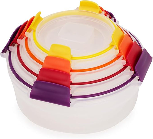 Joseph Joseph Nest Lock 8-piece Plastic BPA Free Round Food Storage Container Set with Lockable Airtight Leakproof Lids - Multicolor