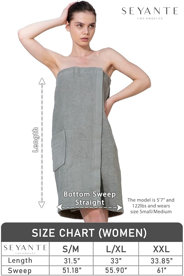 SEYANTE Spa Towel Wrap for Women - 100% Turkish Cotton Body Towel Wraps with Adjustable Closure - OEKO-TEX® Certified