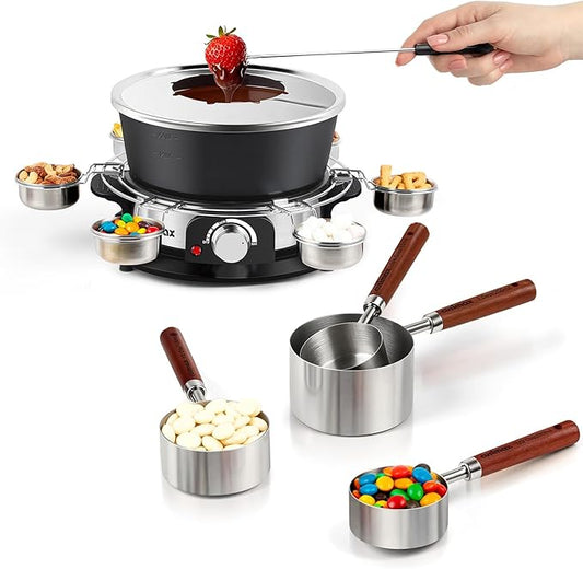 Fondue Set Pot Wooden Handle Stackable Cups for chocolate fondue,cheese fondue,or fondue traditional hot pot delicacies