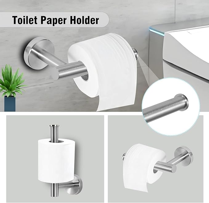 5-Piece Towel Racks for Bathroom, Stainless Steel Bathroom Accessories Set, Bathroom Towel Holder Wall Mounted, Sturdy Bath Towel Bar Set Bathroom Hardware Set (Brushed)