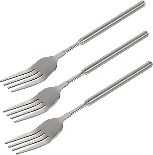 Extendable Fork,8.7 to 25.4 Inch Expandable fork prank,Expandable fork,Telescopic BBQ Fork, Stainless Steel, Extendable Handle,Long Dinner Fruit Dessert Cutlery (3 Pcs)