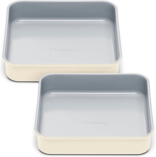 Caraway 9” Square Pan Duo - Non-Stick Ceramic Coating - Free From Forever Chemicals - Cake Pan Perfect for Brownies, Lemon Bars, & More - Cream