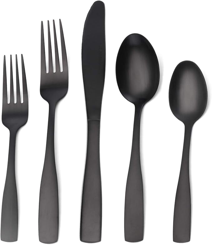 Matte Black Silverware Set, Satin Finish 30-Piece Stainless Steel Flatware set, Tableware Cutlery Set Service for 6, Utensils for Kitchens, Dishwasher Safe