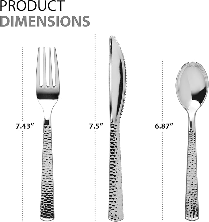 Plastic Cutlery Silverware Extra Heavyweight Disposable Flatware, Full Size Cutlery Combo, Silver Pebbled, 80 Forks, 40 Spoons, 40 Knifes, Value Pack 160 Count