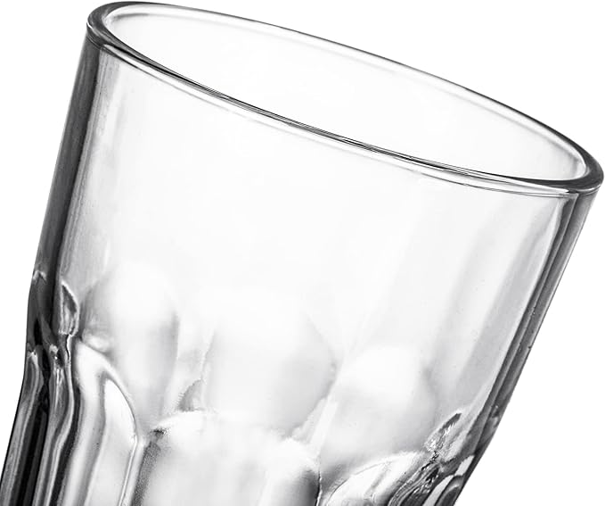 Yopay Set of 8 Highball Drinking Glasses, 12oz Lead-Free Tempered Water Glasses Thick Heavy Base, Clear Iced Hot Tea Glassware for Cocktail, Juice, Milkshake, Soda Beer Tumbler Cup