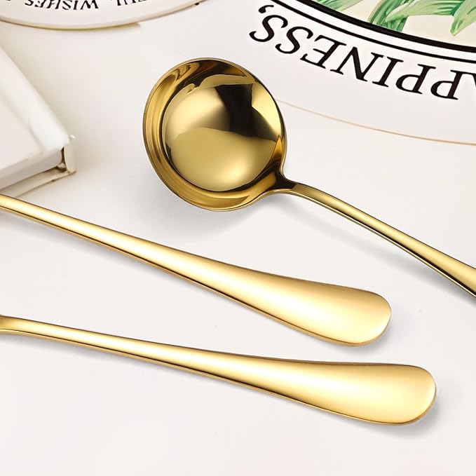 HOUSEWARE Gold Catering Utensils Set,11 Pieces Stainless Steel Flatware Serving Set for Buffet Party include Cake Knife Cutter Large Fork Spoon ladle Skimmer Spatula Turner Server