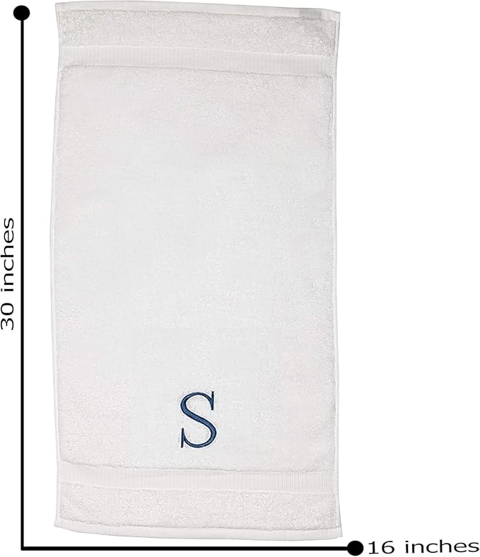 Monogrammed Hand Towels for Bathroom - Luxury Hotel Quality Personalized Initial Decorative Embroidered Bath Towel for Powder Room, Spa - GOTS Organic Certified - Set of 2 Navy Letter S