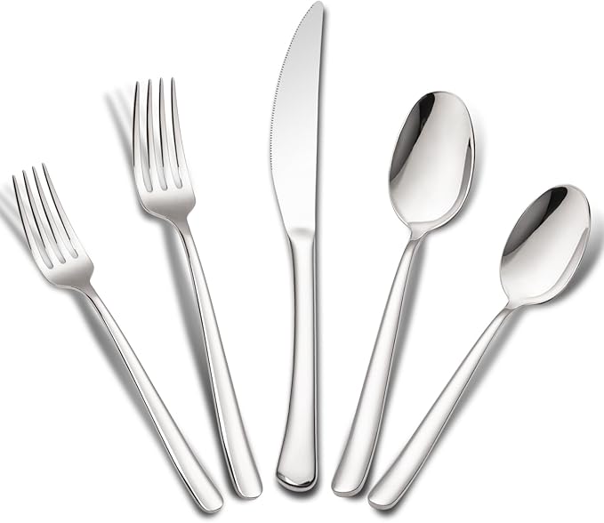 Aisoso 60-Piece High-End Silverware Set with Forks Spoons and Knives, Stainless Steel Serving Utensils for 12 with Mirror Finished Handle, Durability and Dishwasher Safe for Restaurant, Weddings