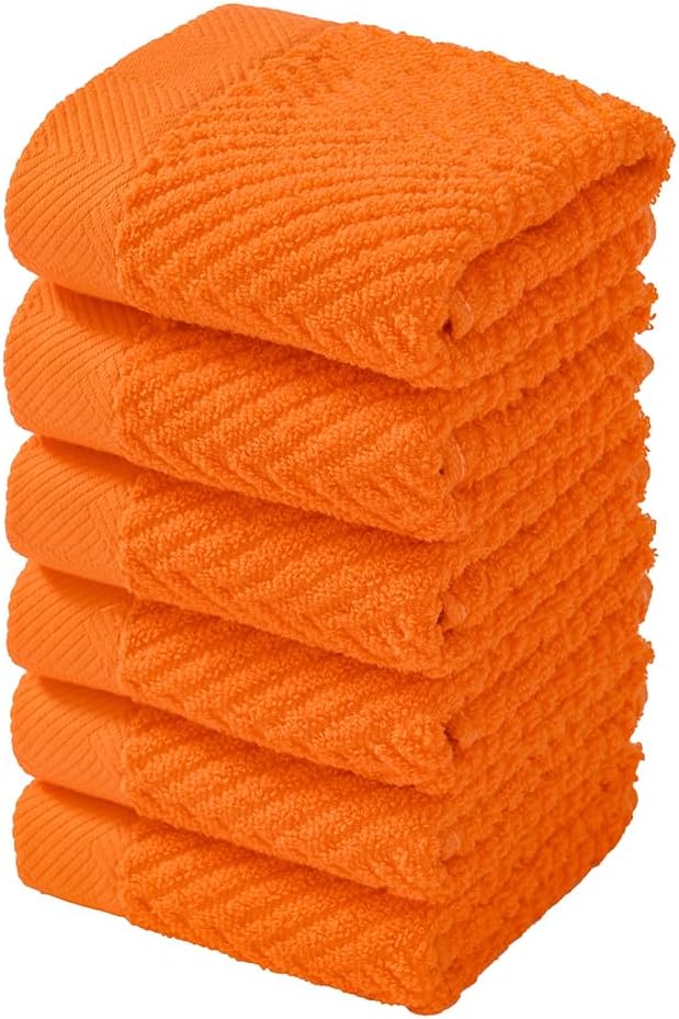 sense gnosis Super Soft Orange Washcloths Terry Striped Weave Pattern Ultra Absorbent 100% Cotton Washcloth for Home Bathroom Kitchen 13 X 13 Inch, 6 Pieces