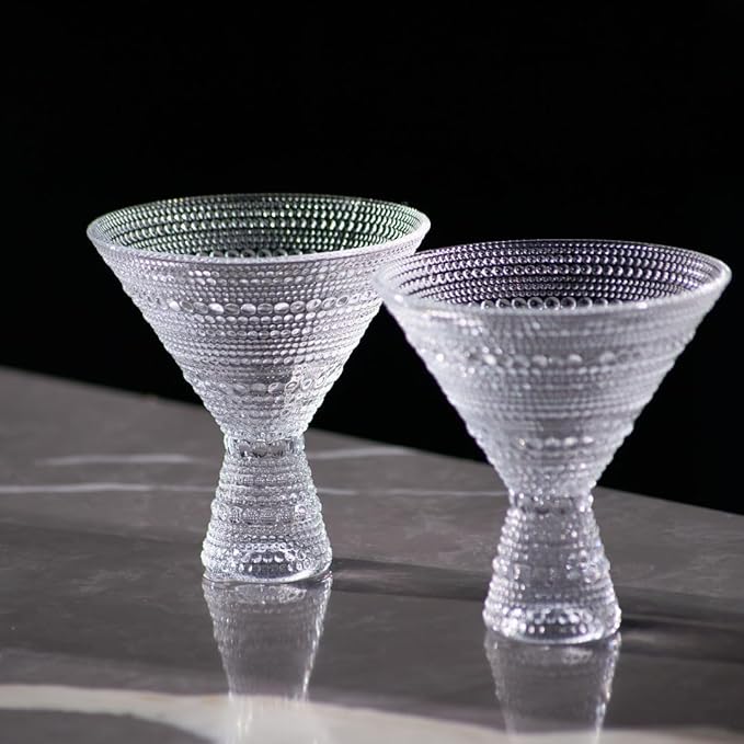 LEMONSODA Hobnail Pink/Clear Martini Glasses Vintage Cocktail Glasses (9oz) for Martini, Cocktail, Margarita, Cosmopolitan, Manhattan (Clear, Set of 2)