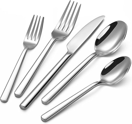 20-Piece Silverware Set, Heavy-Duty Stainless Steel Flatware Set for 4, Cutlery Set with Modern Round Handle, Mirror Polished Silverware for Home, Wedding, Restaurant, Dishwasher Safe